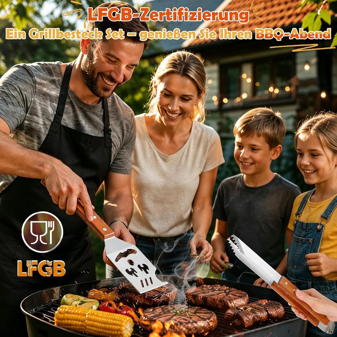 7-in-1 Grillbesteck Set, Multifunktionales Grillspachtel mit Grillzange Edelstahl, BBQ Grill Zubehör