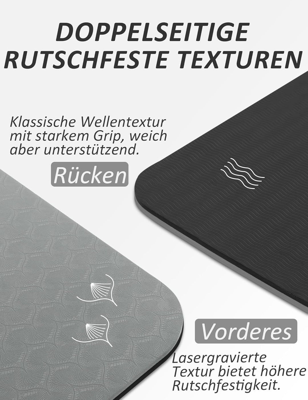 Yogamatte Rutschfest mit Tragegurt, 8mm Dicke Yoga Matte, Pro Sportmatte Fitnessmatte Rutschfest, TP
