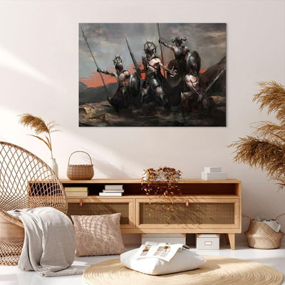 Bilder auf Leinwand 100x70cm Leinwandbild mit Rahmen ritter rüstung Gross Wanddeko Bild Schlafzimmer