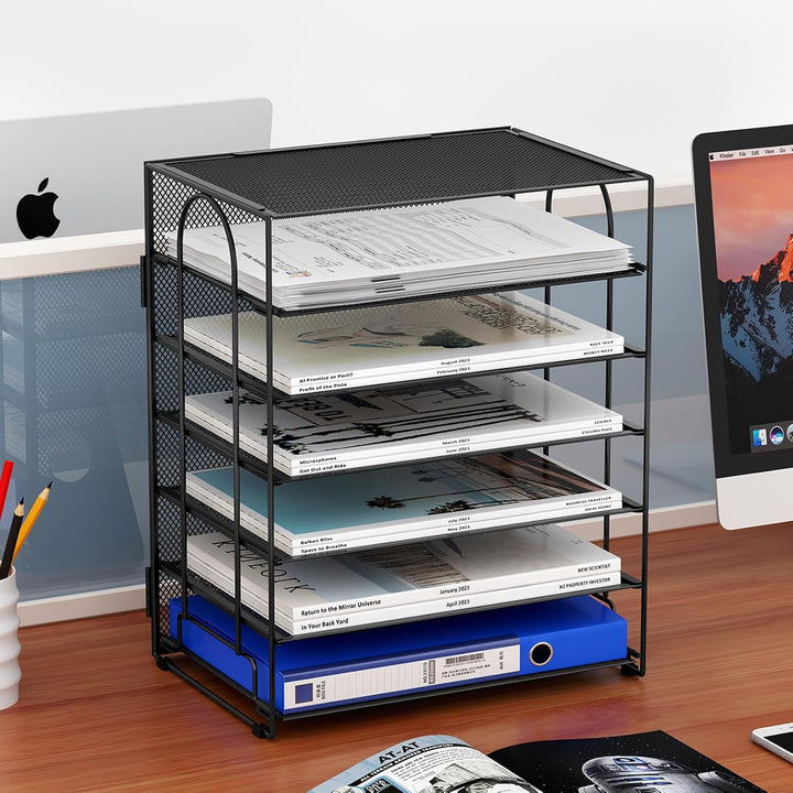 EasyPAG 6 Fächer A4 Metall Büro Schreibtisch Organizer Dokumentenhalter Aktenablage Zeitschriftenhal