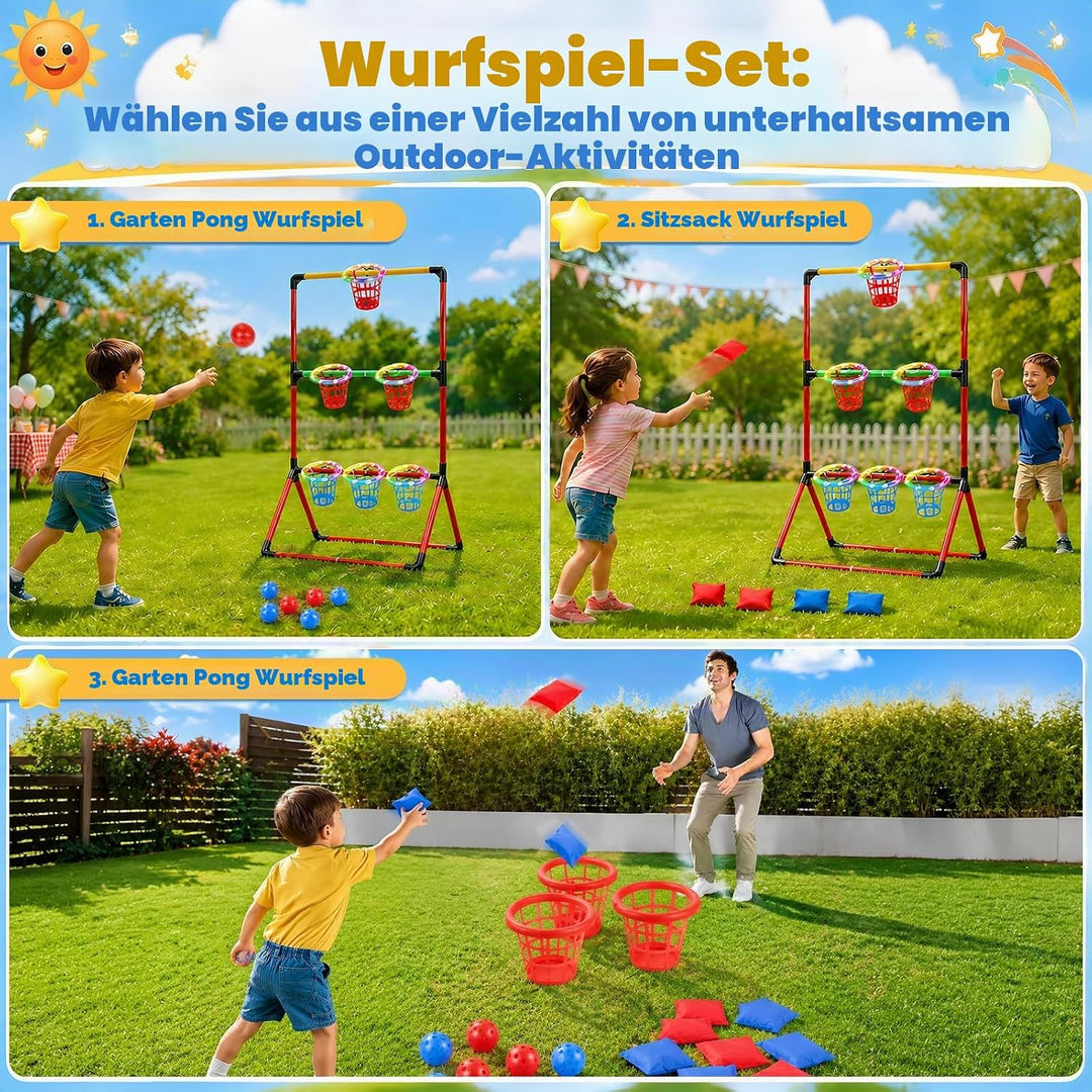 Gartenspiele, 3-In-1 Gartenpong mit 6 leuchtenden Körben 6 Gartenpong 6 Sandsäckchen Wurfspiel Indoo