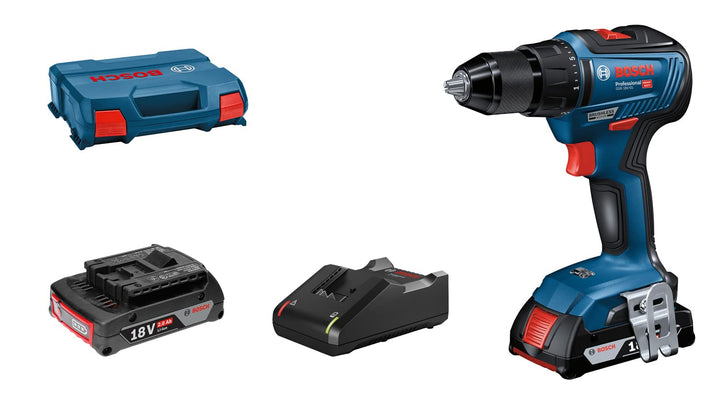 Bosch Professional Akkuschrauber GSR 18V-55 (2x 2,0 Ah Akku, GAL 18V-40, 18 Volt System, max. Drehmo