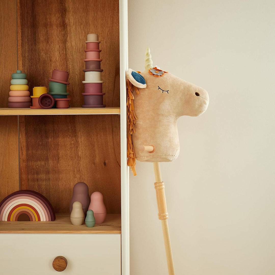 Bieco Steckenpferd Kinder Einhorn Magic | Hobby Horse | Rollen | Holz Stab | Stock Pferde Schöne für