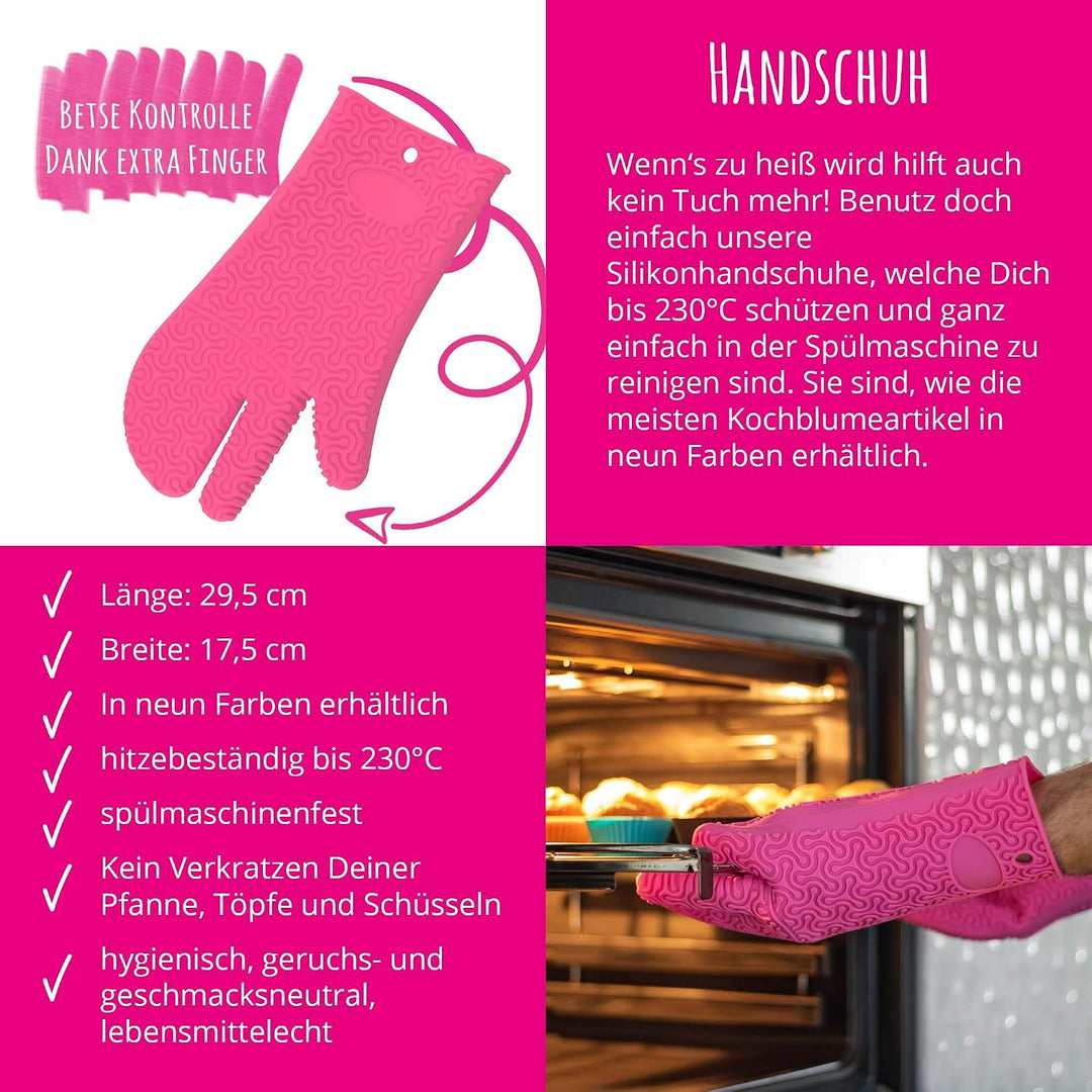 Kochblume Handschuh &amp; Thermo-Fingerschutz 2er Set | Hitzeschutz Set | Premium-Silikon | Hitzebeständ