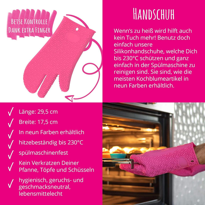 Kochblume Handschuh &amp; Thermo-Fingerschutz 2er Set | Hitzeschutz Set | Premium-Silikon | Hitzebeständ