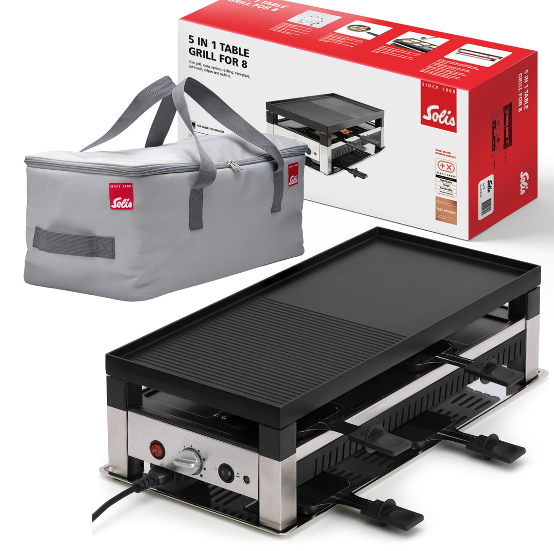 Solis 5in1 Tischgrill mit 1400 W, Elektrischer Grill für 8 Personen, Indoor Grill mit Raclette- und