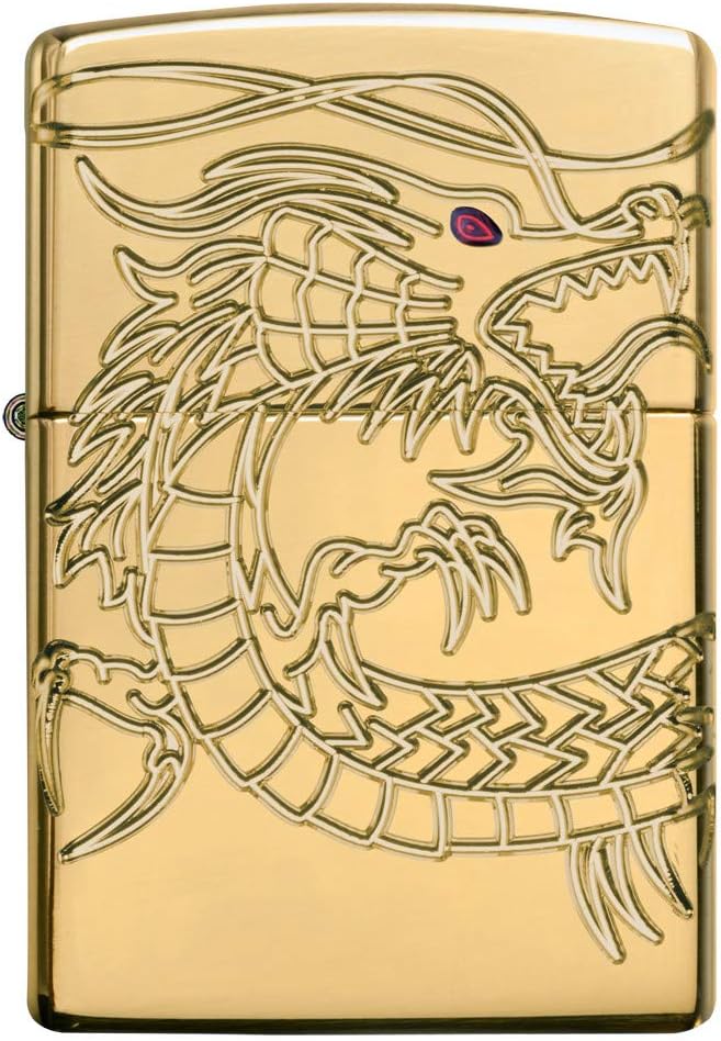 Zippo 60000685 Jim Beam Feuerzeug, Chrom, Armor High polish Gold Plate with Epoxy Inlay (Dragon Mult