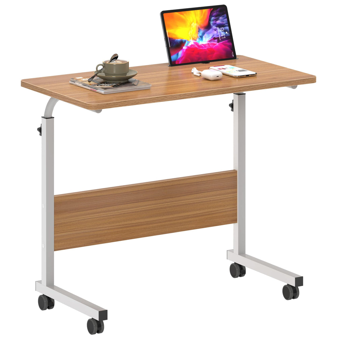 SogesHome Laptoptisch 80 * 40cm höhenverstellbar PC-Tisch mit Rollen, Betttisch, Beistelltisch,Klein