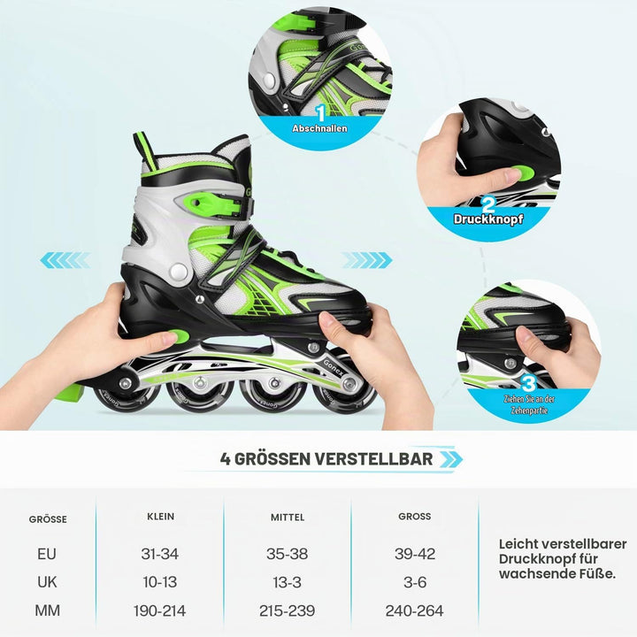 Gonex Inliner für Kinder, Inline Skates für Mädchen Jungen mit Leuchtende Räder Einstellbarer Grün M