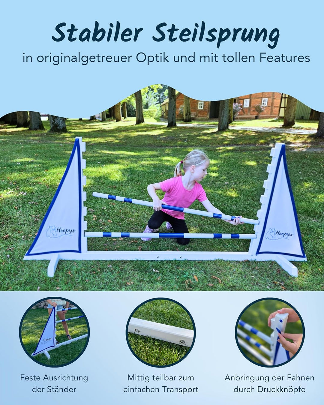Hobby Horse Hindernisse - 2er-Set Sprunghindernisse - rot und blau - Steckenpferd Spielzeug für den