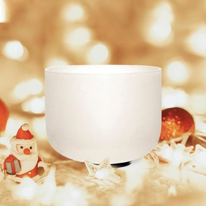 KVKA Crystal Singing Bowls, 432HZ Frosted Quartz White 12 Inch C note Sound Bowl for Therapy Meditat