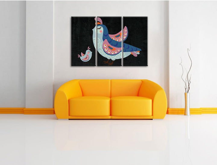 Pixxprint Vogelmutter mit Kind als Leinwandbild/Grösse: 3 Teilig (120x80) cm/Wandbild/Kunstdruck/fer