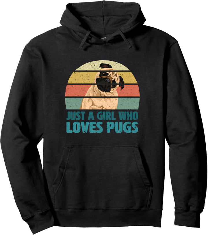 Just A Girl Who Loves Pugs Dogs Retro Style Pullover Hoodie