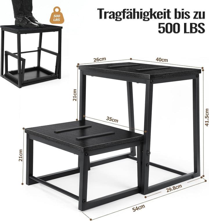 smusei 2 Stufen Tritthocker Klappbar für Erwachsene & Kinder, 3-in-1 Stabiler Holzhocker Fussbank Ab
