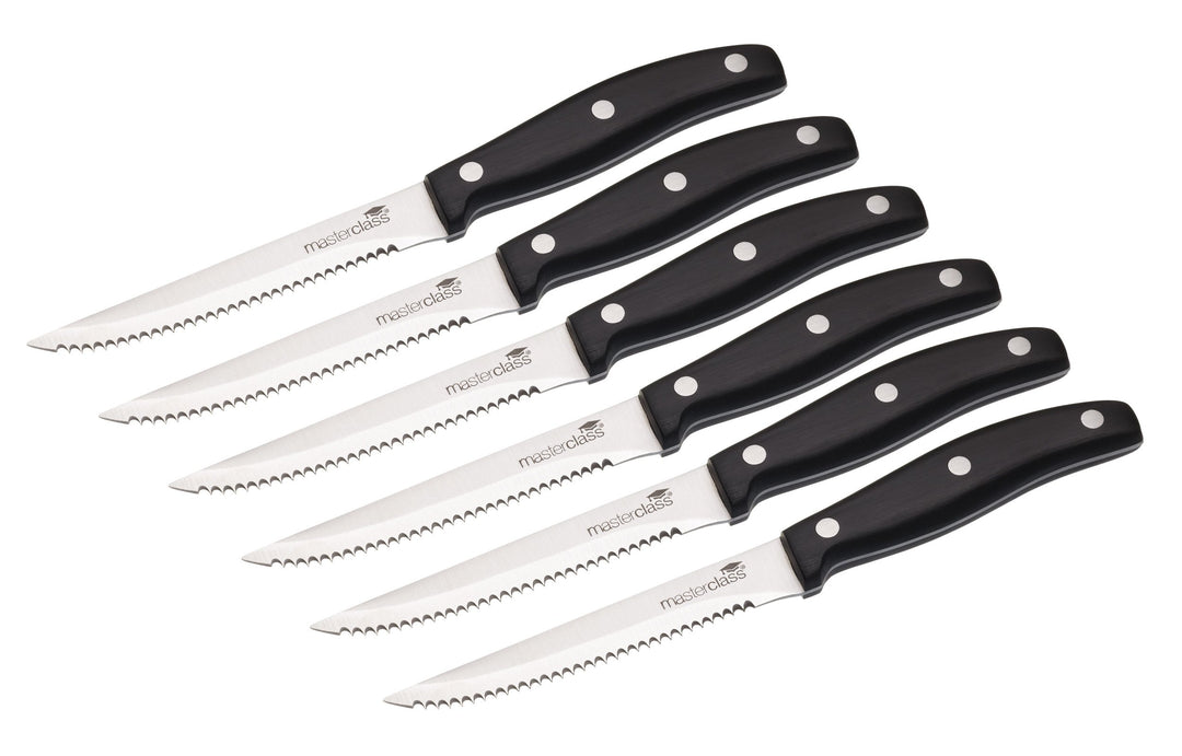 MasterClass 6 Deluxe Steakmesser, Edelstahl mit Korrosionsbeständigen, Gezahnten Klingen, 11 cm, 6er