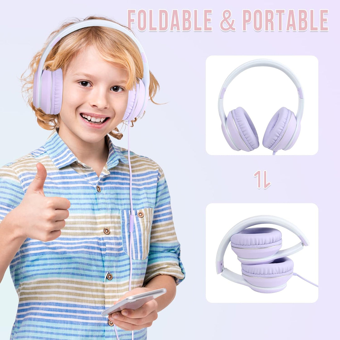 RockPapa L22 Kinder kopfhörer, Kabel Kopfhörer für Kinder, 3,5 mm Aux Jack, Verstellbares Stirnband