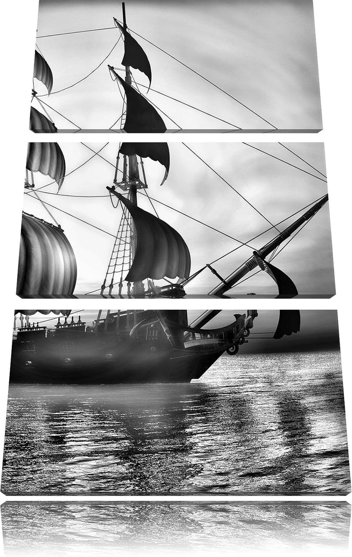 Pixxprint Altes Segelschiff 3Teiler 120x80 cm Leinwandbild Wandbild Kunstdruck