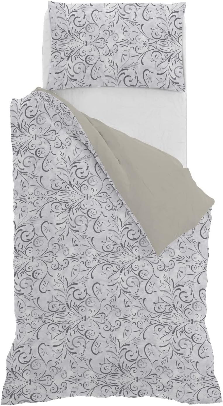 Fantasy Bettbezug, Mikrofaser, Einzelne, Ornato Grigio Einzelne Grau Entzug, Einzelne Grau Entzug