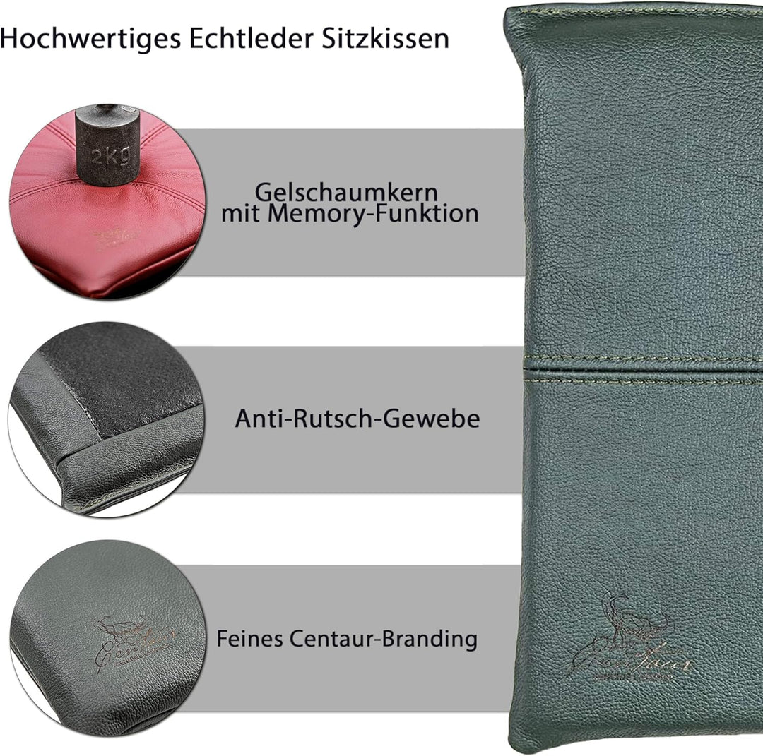 Centaur - Hochwertiges Leder Sitzkissen - Flaschengrün 35x35 cm - Ideal für Stuhl oder Sitzbank - Ab