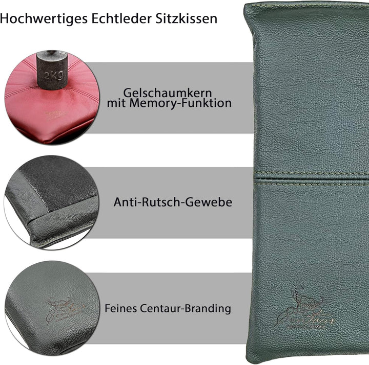 Centaur - Hochwertiges Leder Sitzkissen - Flaschengrün 35x35 cm - Ideal für Stuhl oder Sitzbank - Ab