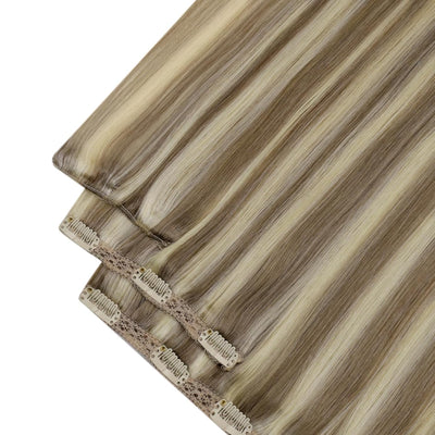 YoungSee Clip in Extensions Echthaar Hellbraun Clip in Extensions Braun Blond Echthaar Extensions Cl