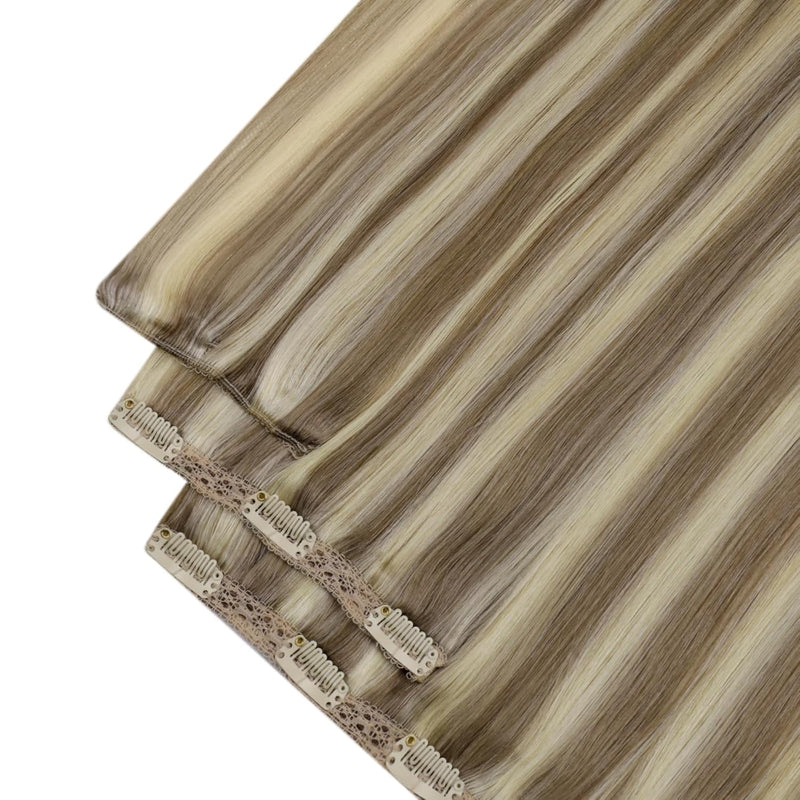YoungSee Clip in Extensions Echthaar Hellbraun Clip in Extensions Braun Blond Echthaar Extensions Cl