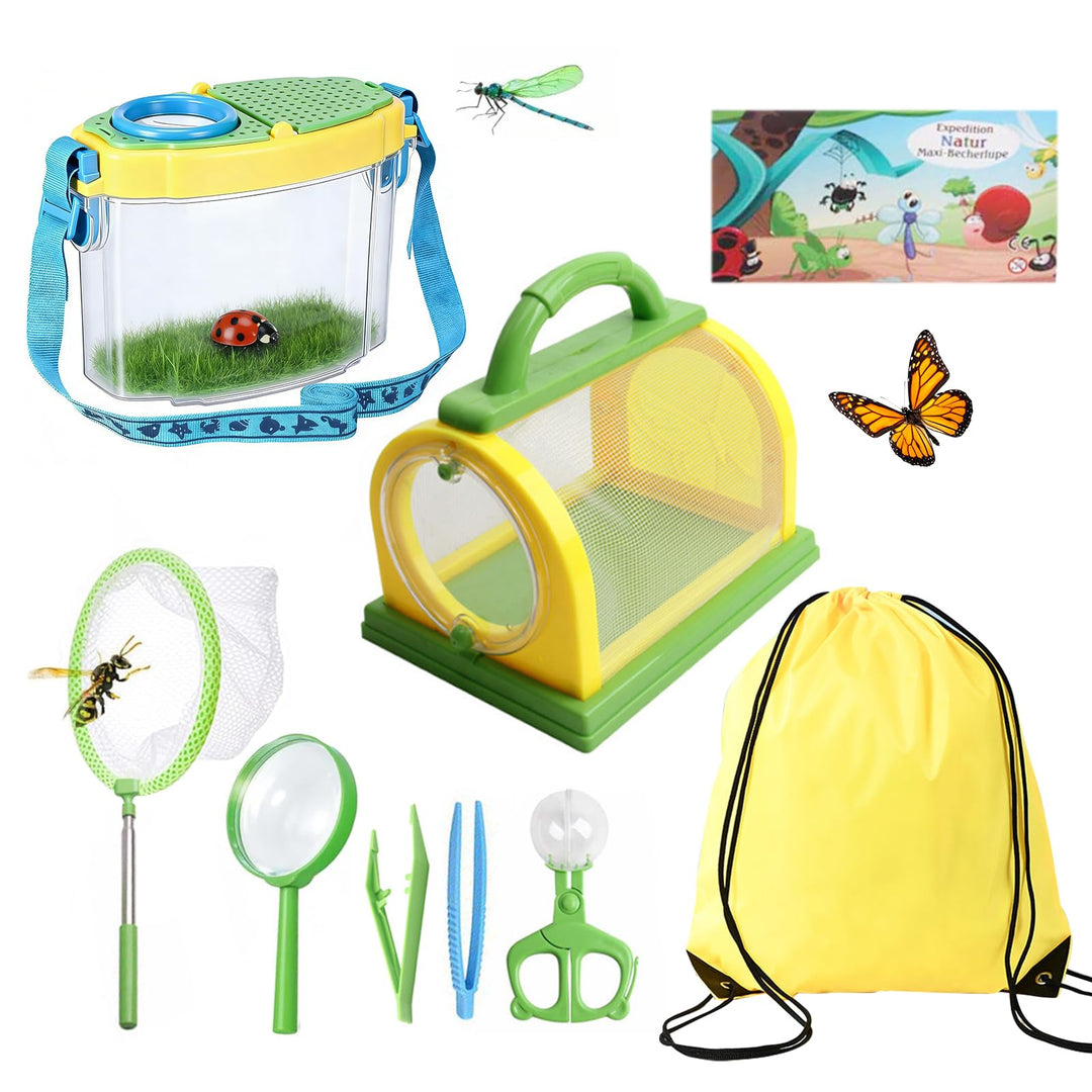 Kids Outdoor Explorer Kit Forscher Set Kinder, enthält Schmetterlingsnetz, Insektenbehälter, Lupe, I