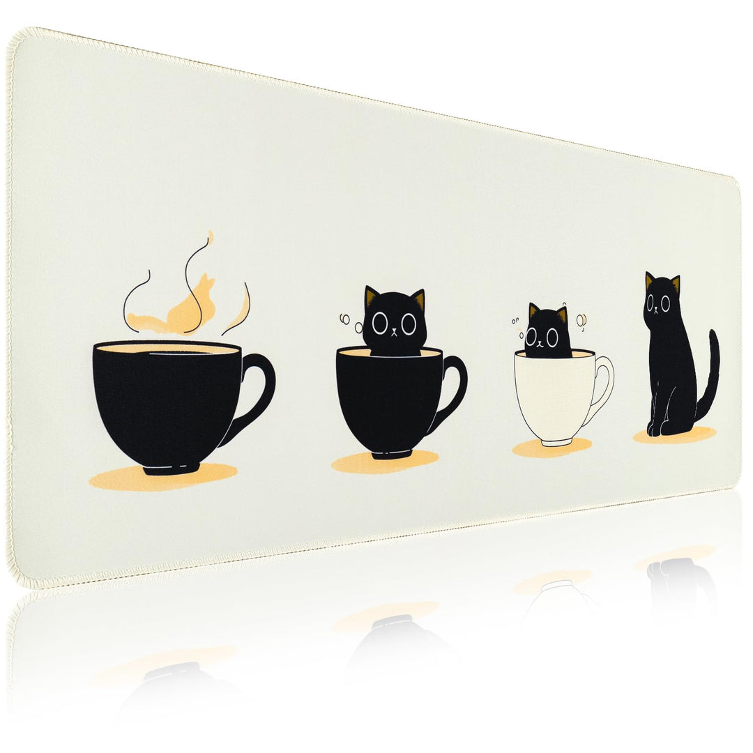 Zindoo Gaming Mauspad XXL 900 x 400 mm– Niedliches Mousepad mit Katzen & Teetassen – rutschfeste Sch