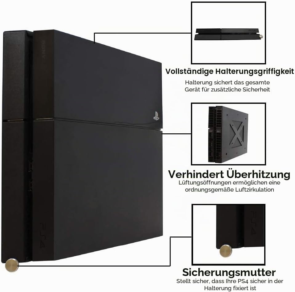 HumanCentric Wandhalterung kompatibel mit der Original PS4 Fat-Version, zur Montage an der Wand oder