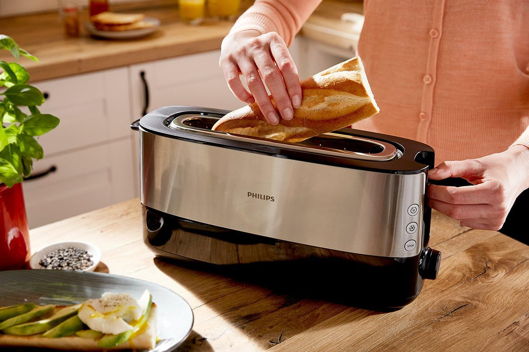 Philips Langschlitztoaster, Edelstahl, Schwarz