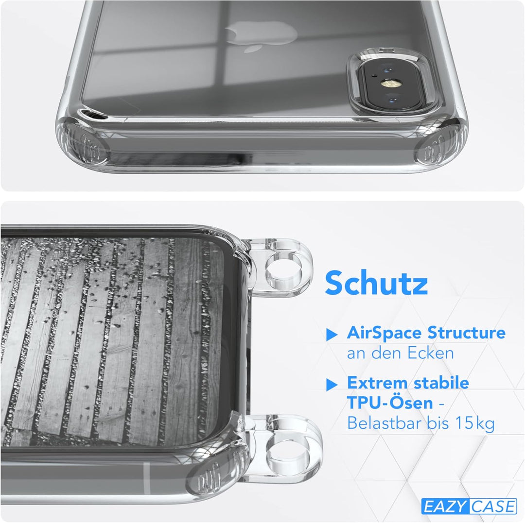 EAZY CASE Handykette kompatibel mit iPhone X/XS Handyhülle mit Metall Umhängeband und Ersatz Kordel