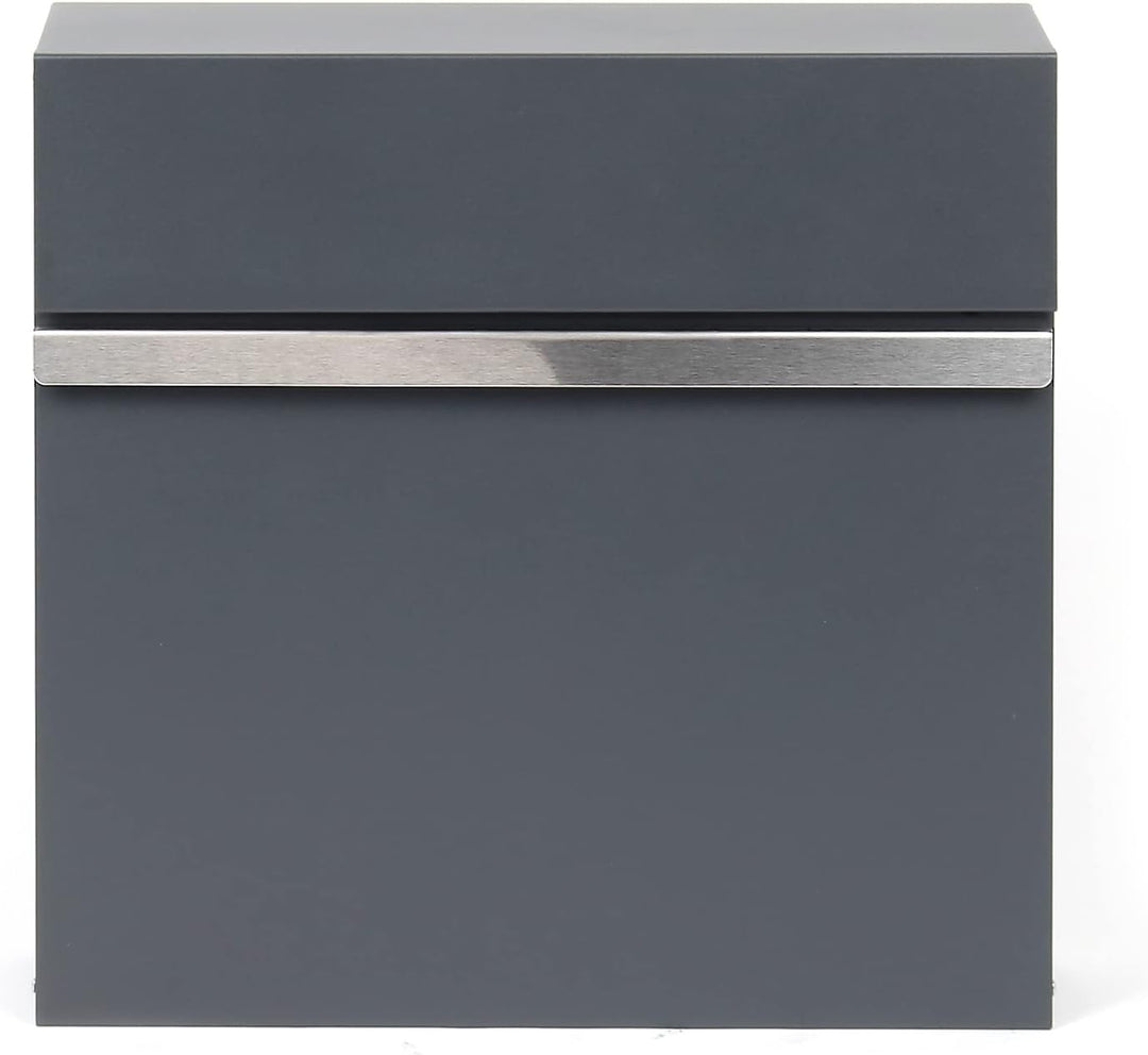 Wiltec Designer Briefkasten V50 Anthrazit und Edelstahl 370 x 105 x 370 mm, Wandbriefkasten mit Schl