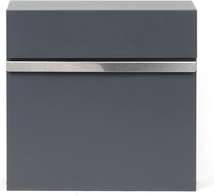 Wiltec Designer Briefkasten V50 Anthrazit und Edelstahl 370 x 105 x 370 mm, Wandbriefkasten mit Schl