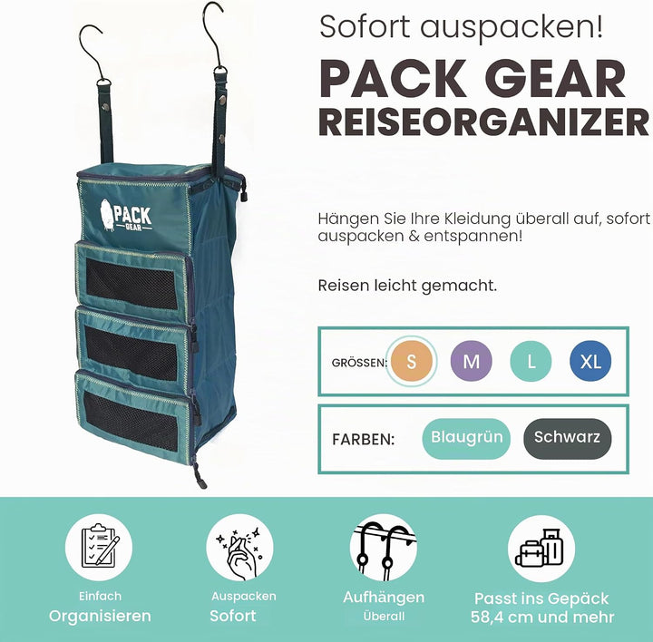 Pack Gear Hängekoffer-Organizer, Standard-Gepäck-Organizer zum Aufhängen, passt in jeden Handgepäck-