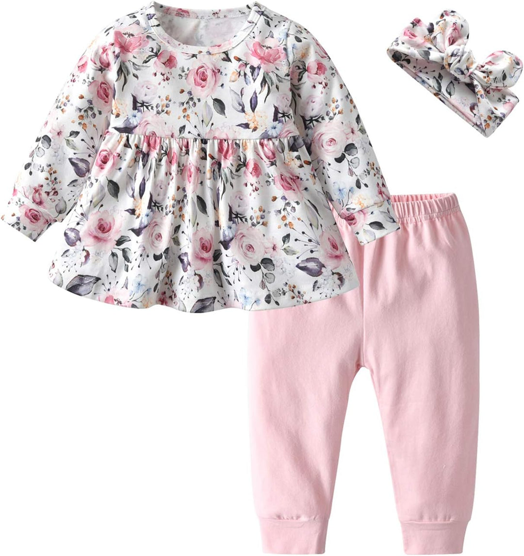 Baby Mädchen Outfits Mädchen Floral gedruckte lange Ärmel Top Hose 3pcs Kleidung Set für Baby Mädche
