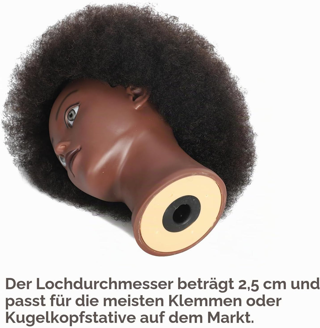 Afro Mannequinkopf mit 100% gelocktem Echthaar, Kosmetologie-Kopf für Friseure, Praxis, Styling, Fle