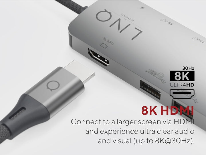 LINQ Connects Pro Multiport Hub 8in1 USB-C (8K Video/Audio 7.1 Surround) USB-C, HDMI, Ethernet, SD u