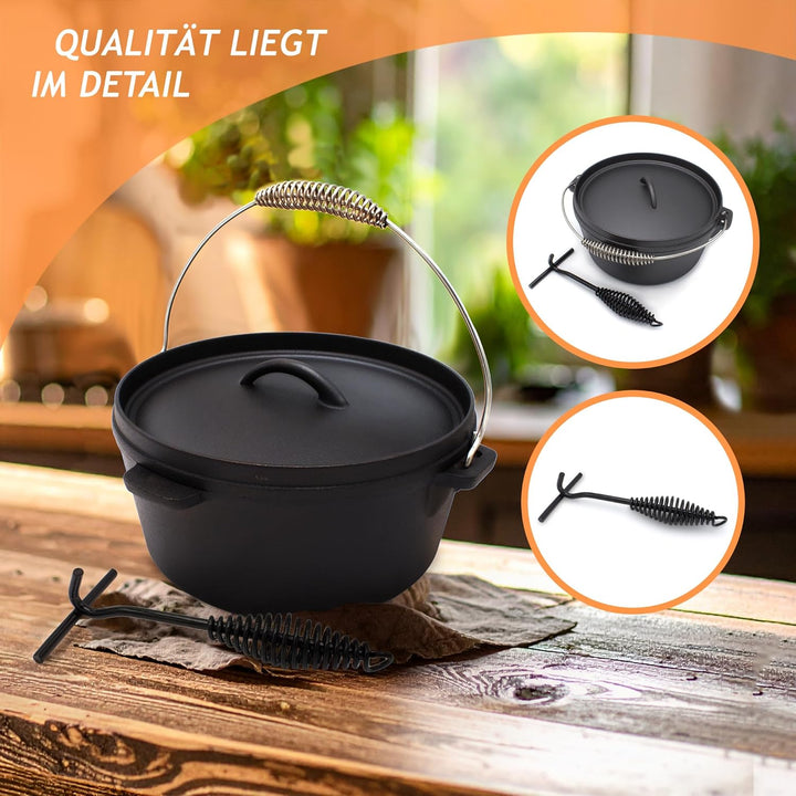 Rin & Rut Dutch Oven aus Gusseisen - 25 cm, 3.9L I Temperaturbeständig bis 400°C, mit Flanschdeckel,