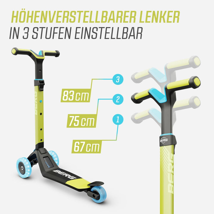 BERG Nexo Foldable Lights LED-Deck Kinderroller | Scooter | Klappbar & Tragbar | LED-Lichteffekte |