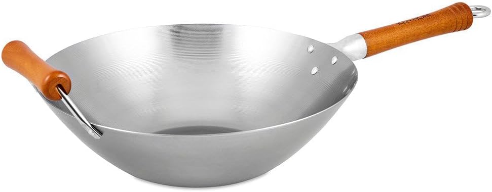 Ken Hom Carbonstahl Wokpfanne, 32cm, Excellence, Wok Induktion, Natürliche Patina Antihaftbeschichtu