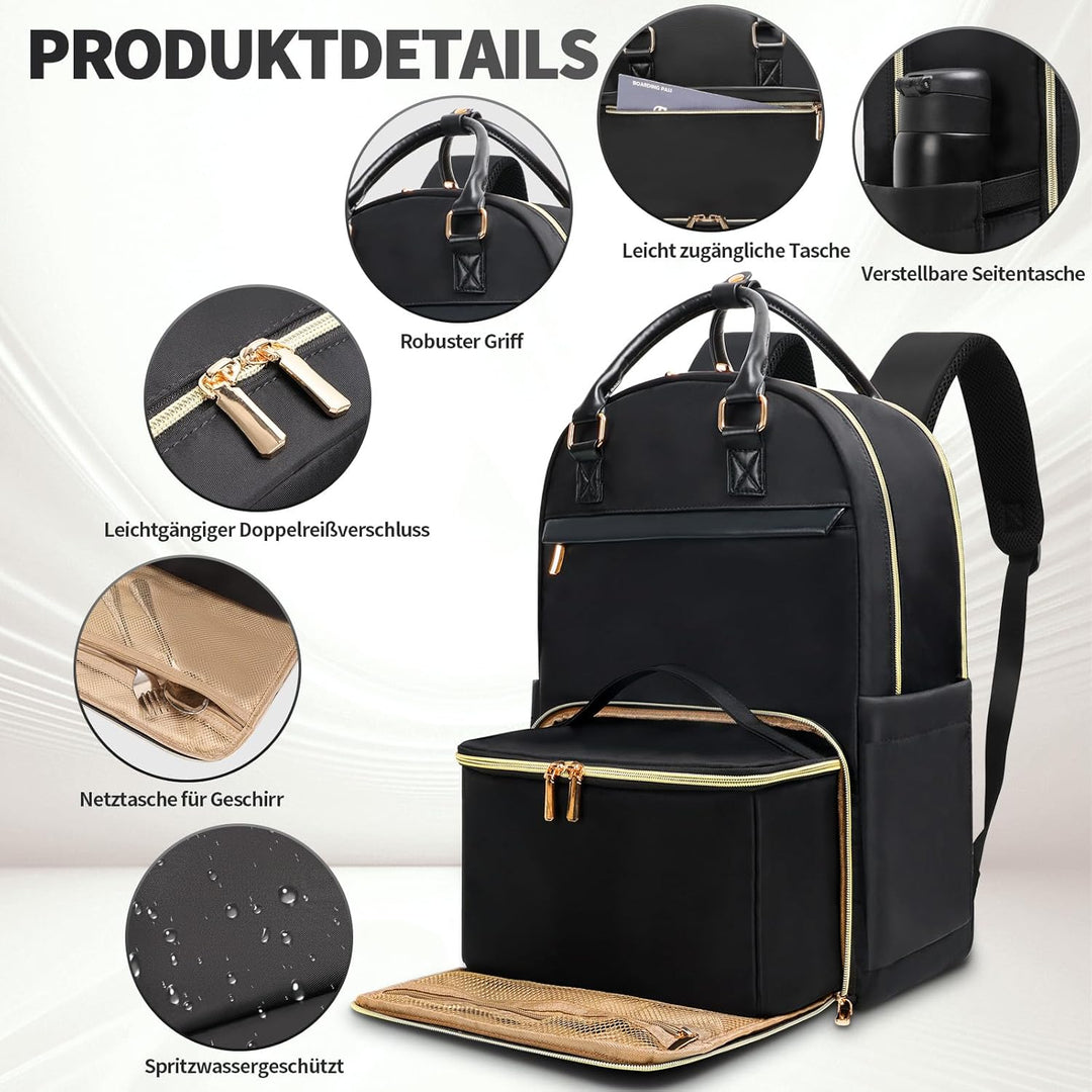 Jetviivid Lunch Rucksack Damen, Laptop Rucksack 15,6 Zoll mit Isoliertes Kühltasche, 2-in-1 Arbeitsr