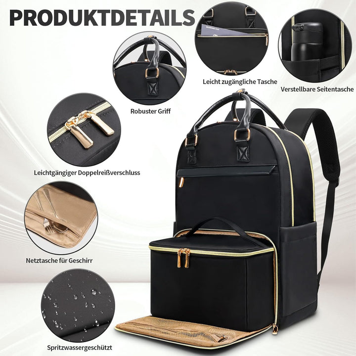 Jetviivid Lunch Rucksack Damen, Laptop Rucksack 15,6 Zoll mit Isoliertes Kühltasche, 2-in-1 Arbeitsr