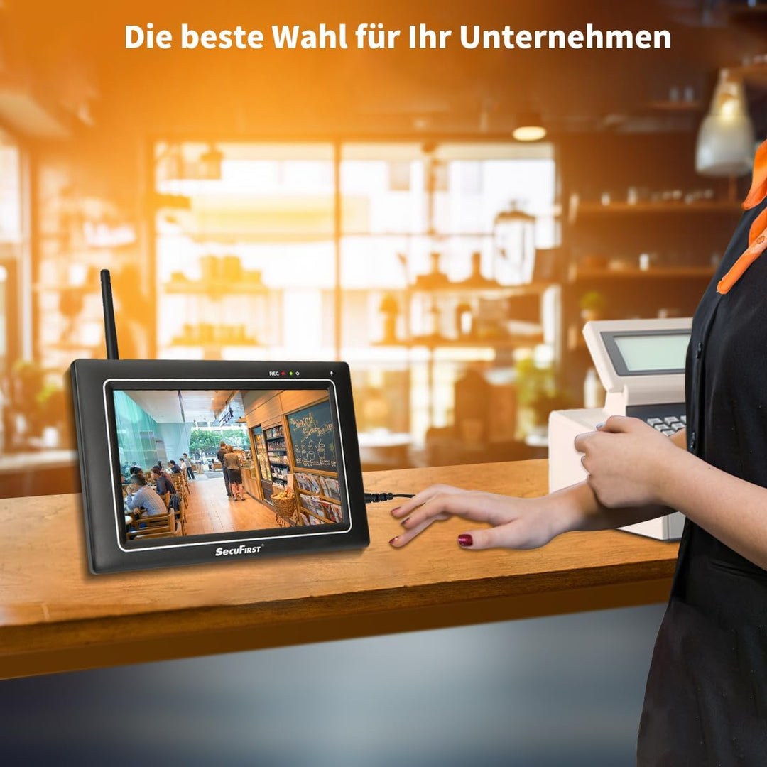 SecuFirst 2K Überwachungskamera Aussen mit Monitor, Arbeiten ohne WLAN | 7" Sensorbildschirm NVR Inn