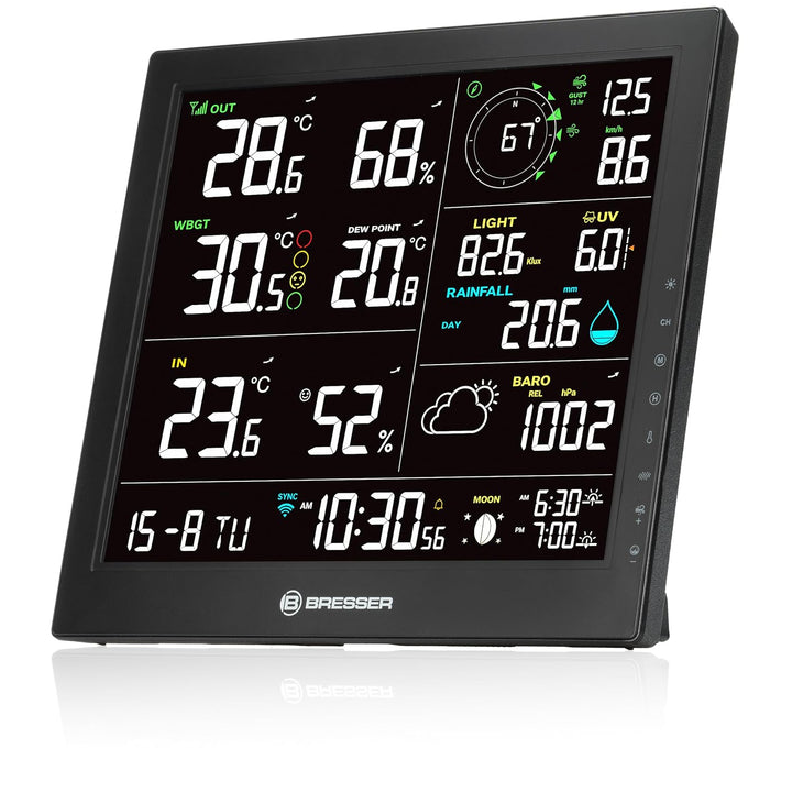 Bresser WLAN-Wetterstation 8-in-1 Aussensensor Windmesser Regenmesser UV WBGT Hitzealarm Vorhersage