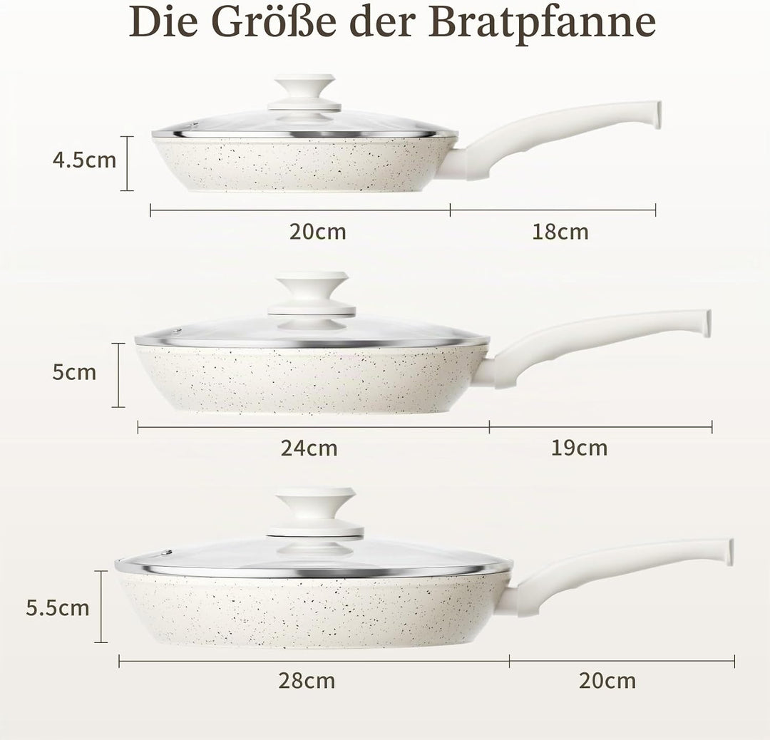 Innerwell 3-teiligs Antihaft Pfannenset mit Deckel 20+24+28 cm, Induktion Pfanne Keramik Antihaftbes