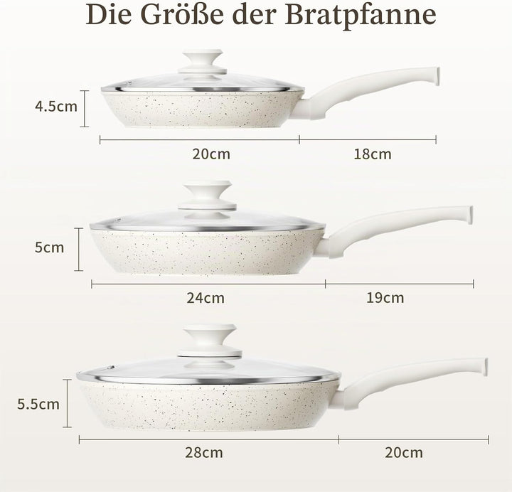 Innerwell 3-teiligs Antihaft Pfannenset mit Deckel 20+24+28 cm, Induktion Pfanne Keramik Antihaftbes