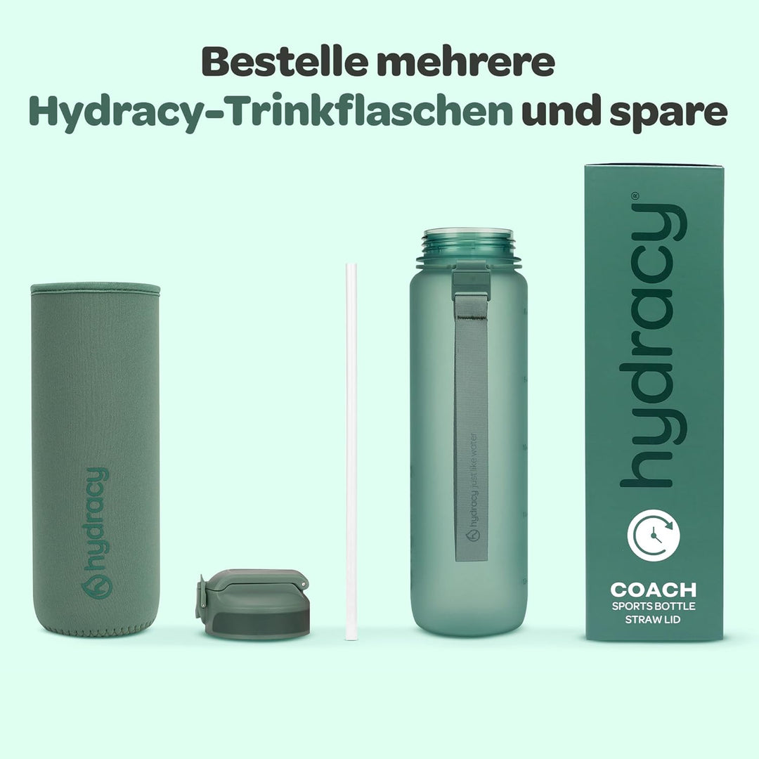 Hydracy Trinkflasche mit Strohhalm und Zeitmarkierung - 1L Wasserflasche - BPA-freie Trinkflasche -