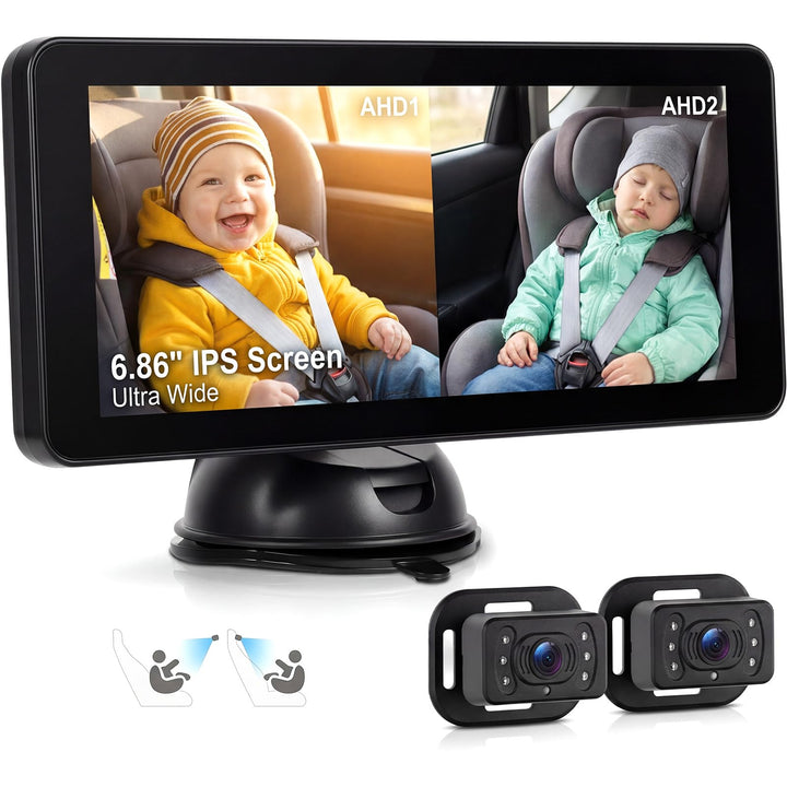 SIXTOP Baby Auto Kamera mit 6.86" IPS Monitor, Nachtsicht & 90° Weitwinkel 2 HD Rücksitzkameras, Sic