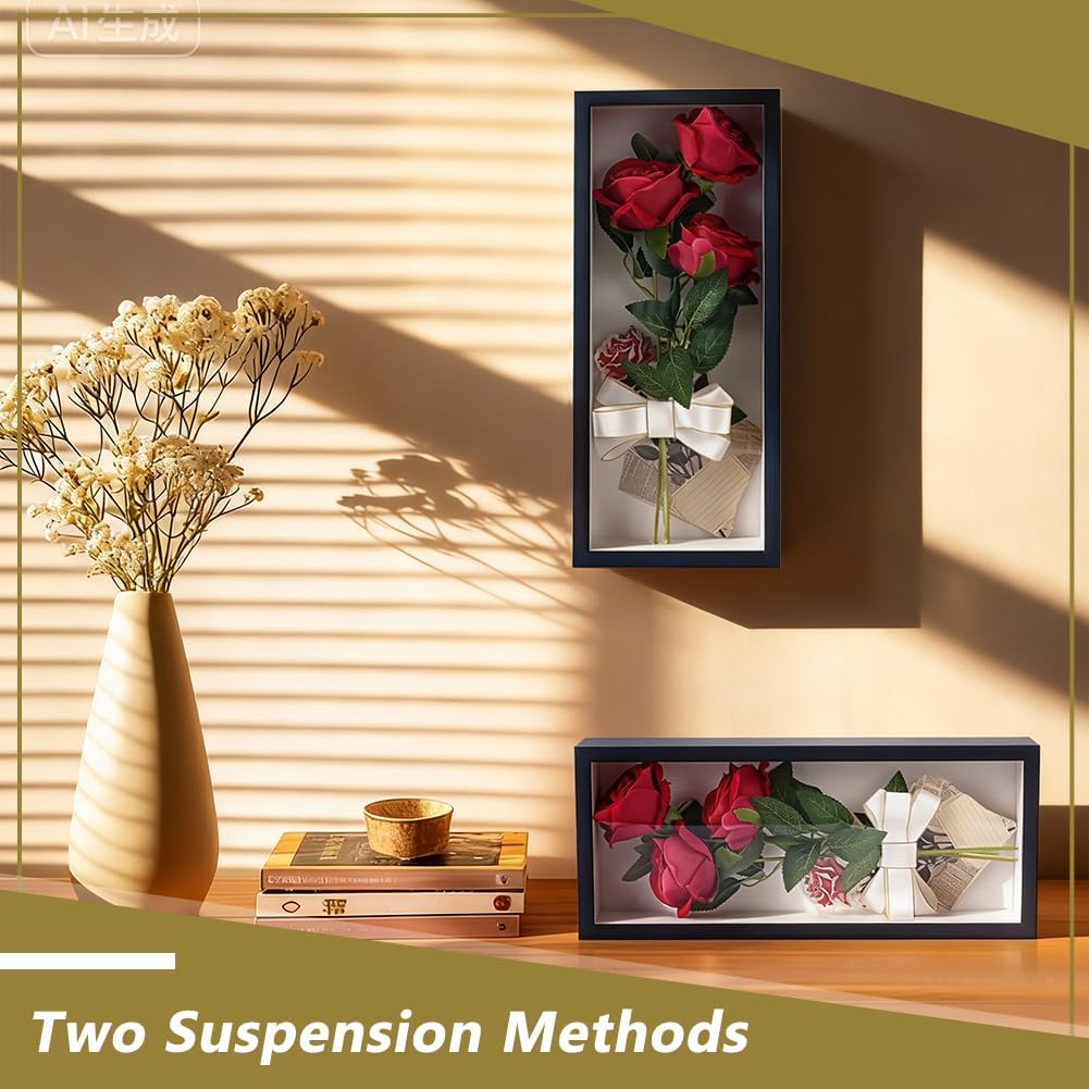 2 Stück Schattenbox Displaykasten 36.6x15.5x6.5cm Rechteckiger MDF Schattenboxrahmen Mit Nagelaufhän