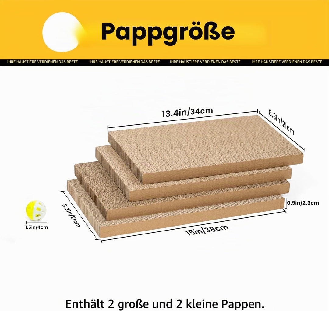 Conlun Katzenkratzbox mit 4 Kratzbretter Katze &amp; 2 Separaten Katzen Kartons &amp; 1 Katzenball, 2-in-1 K